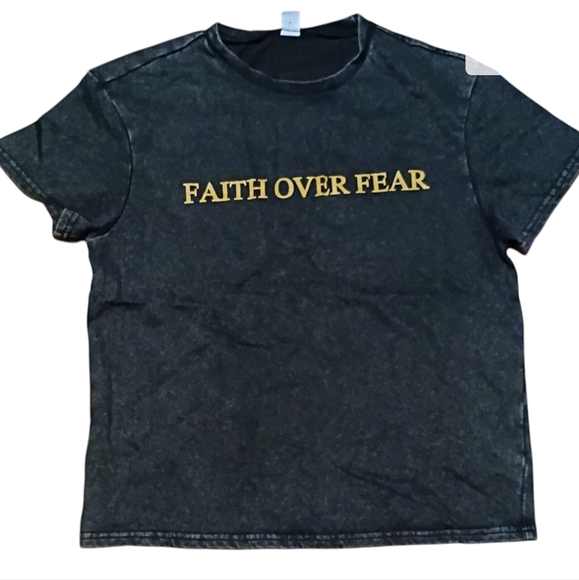 Kids Black Tee with Gold Faith Text - Picture 1 of 3
